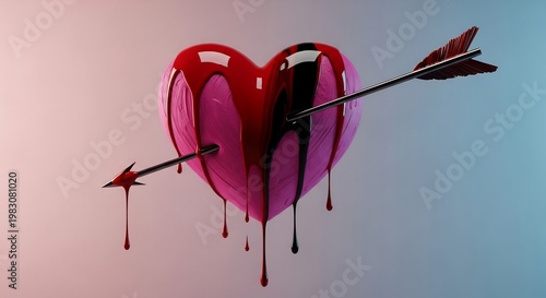 Bleeding heart pierced by arrow, symbol of love pain