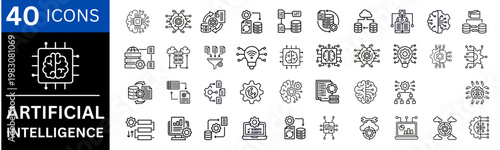 Artificial Intelligence icons set. Editable line icons. Vector illustration.