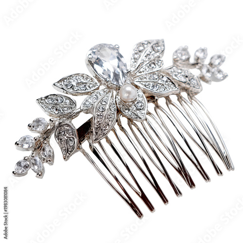 Ornate, sparkling hair comb with crystal and pearl embellishments on black