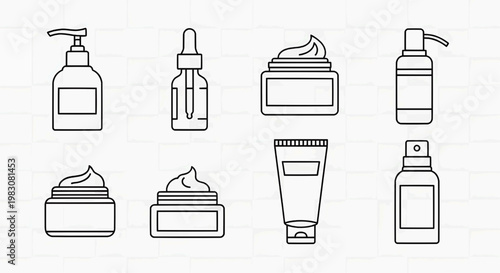 Several cosmetic products displayed on a surface in a skincare setting with bottles and tubes.