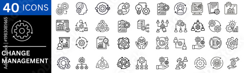 Change management icons set. Containing teamwork, integration, human resources, mentoring, opportunity and more. vector illustration
