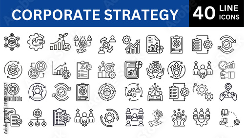 corporation strategy icon set. Editable line icons. Vector illustration.