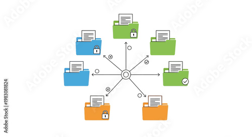 Conceptual illustration of secure file sharing and data protection with interconnected folders.