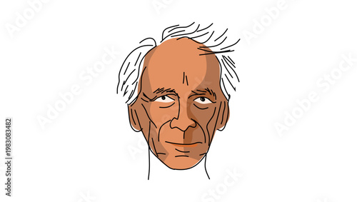 Bertrand Russell portrait, flat vector illustration