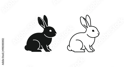 Contrast Rabbit Illustrations: Black & White Bunny Designs Vector