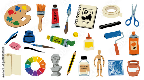 Art Supplies Collection Assortment For Creative Drawing Painting And Crafting