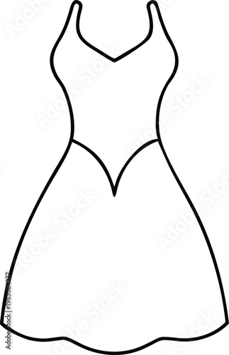 Stylish strappy v neck dress outline featuring a beautifully flared short skirt perfect for fashion design concepts