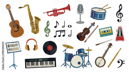 Collection of Musical Instruments and Symbols for Music Education and Entertainment