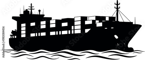 Large container ship sailing on wavy ocean waters illustration