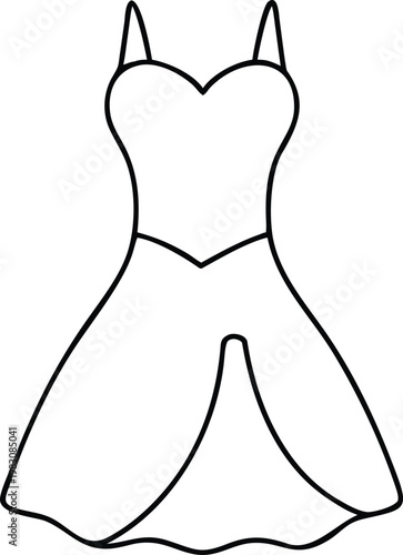 Stylish Womens Dress Outline Featuring a Distinctive Front Slit and Sweetheart Bodice