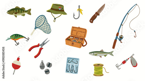 Fishing Gear Assortment For Outdoor Recreation And Hobby Activities