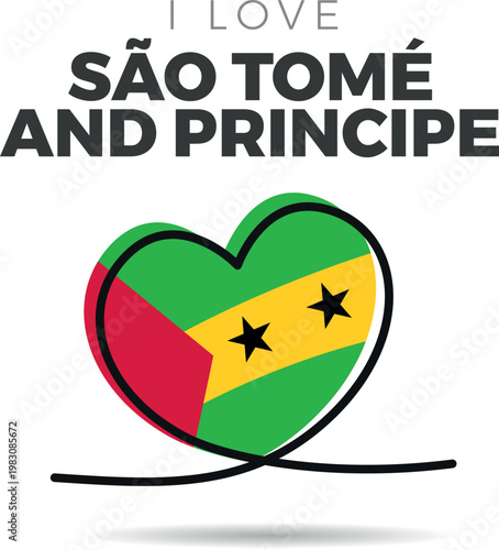 Flag of Sao Tome And Principe. Heart-shaped design with a black outline to highlight the silhouette