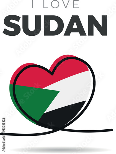 Flag of Sudan. Heart-shaped design with a black outline to highlight the silhouette