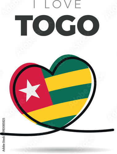 Flag of Togo. Heart-shaped design with a black outline to highlight the silhouette