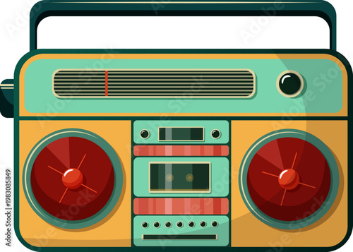 Retro disco tape recorder on a white background. Vector drawing