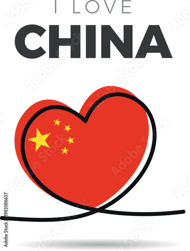 Flag of China. Heart-shaped design with a black outline to highlight the silhouette