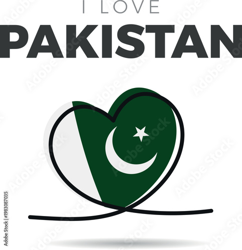 Flag of Pakistan. Heart-shaped design with a black outline to highlight the silhouette