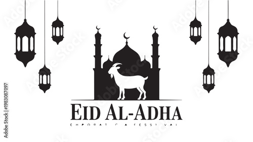 Eid Al-Adha Celebration Silhouette With Goat And Mosque For Islamic Holiday Concepts