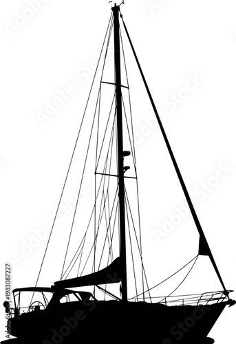Sailboat with tall mast isolated on transparent background