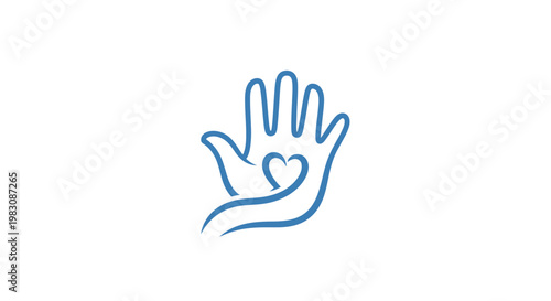 Stylized hand holding a heart, symbolizing love, care, and support.