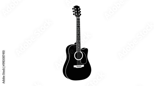 Black acoustic guitar silhouette isolated on white background