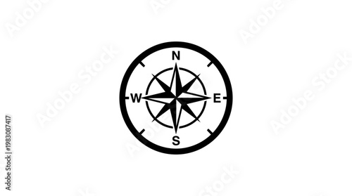 Black compass rose icon showing cardinal directions on a white background