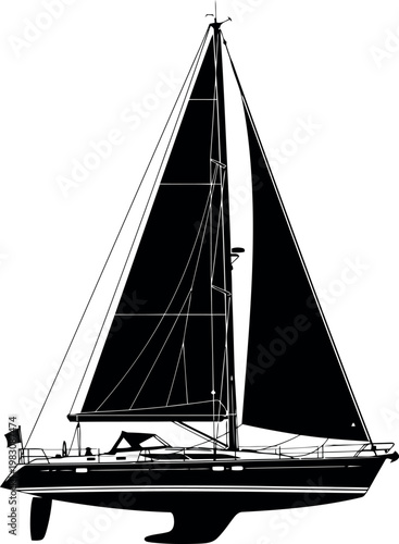 Elegant sailing yacht with tall mast isolated on clear background