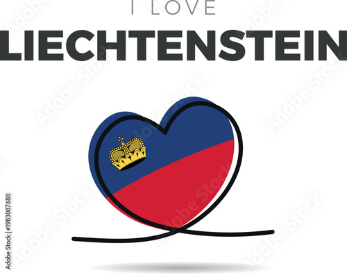 Flag of Liechtenstein. Heart-shaped design with a black outline to highlight the silhouette