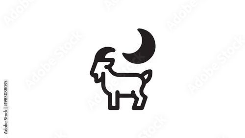 Goat Silhouette Under Crescent Moon For Astrology And Spirituality Concepts