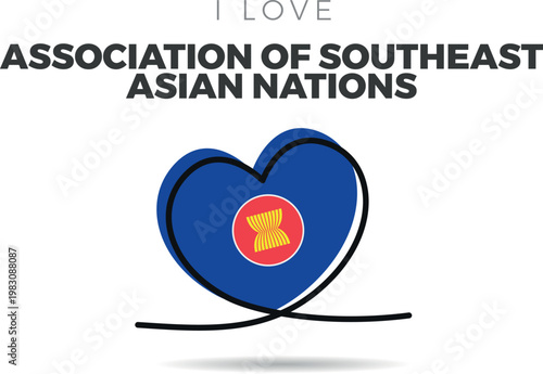 Flag of Association Of Southeast Asian Nations. Heart-shaped design with a black outline silhouette
