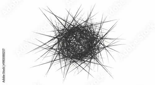 Abstract dark web of thin lines radiating from a dense center