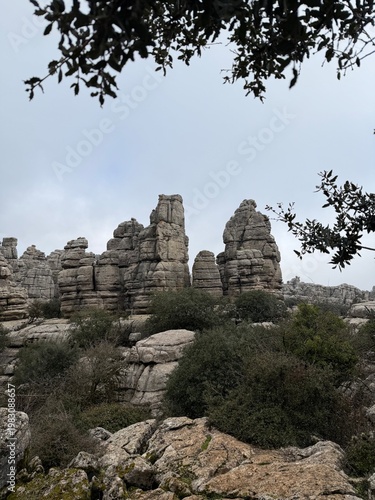 Принти на полотні Unique Geological Stone Structures Under Foggy Sky