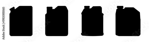 Set of four black fuel canisters isolated on white background