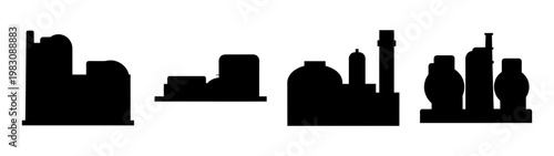 silhouette of industrial oil barrels and gas pumps at dusk minimalist composition