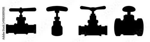 set of four industrial control valves isolated on white background