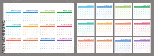 Spanish calendar 2026 year, schedule month calender, organizer template. Week starts on Monday. Business personal page for Spain. Modern simple dairy. Vector illustration