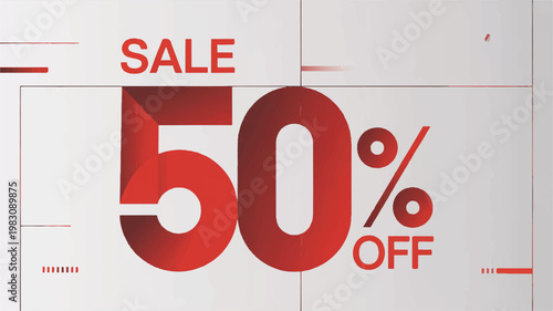 Sale fifty percent off discount sign with red text on white background