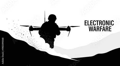 Soldier with Drone in Electronic Warfare Concept