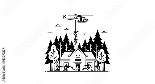 Special Forces Raid House by Helicopter, Tactical Team Operation, SWAT Team Assault