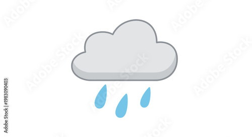 Rainy cloud with falling raindrops weather icon on a white background