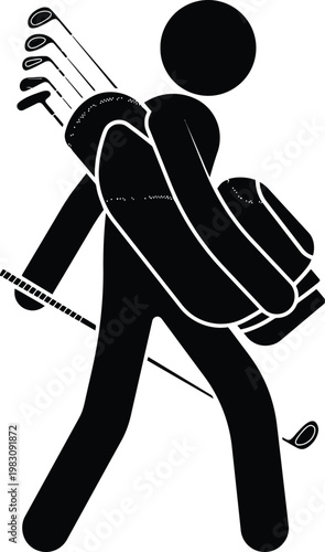 Golfer Silhouette Carrying a Professional Golf Bag and Clubs