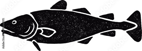 Cod Fish Linocut Style Illustration 