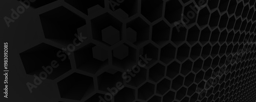 black 3d rendering of Abstract Honeycomb Design Futuristic design.