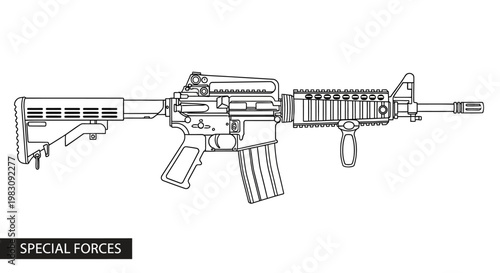 Assault Rifle Line Drawing - Special Forces Weapon Illustration