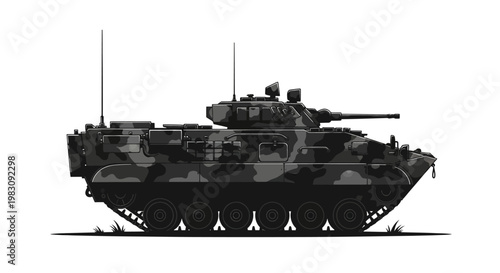 Armored Military Vehicle, Camouflaged Tank, Heavy Artillery, Combat Vehicle, Army Transport