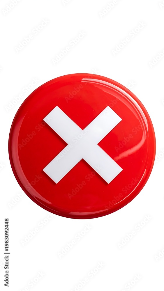 Fototapeta premium A large red button with a white X on a plain white background