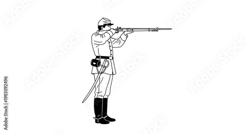 Civil War Soldier Aiming Rifle, Historical Military Illustration