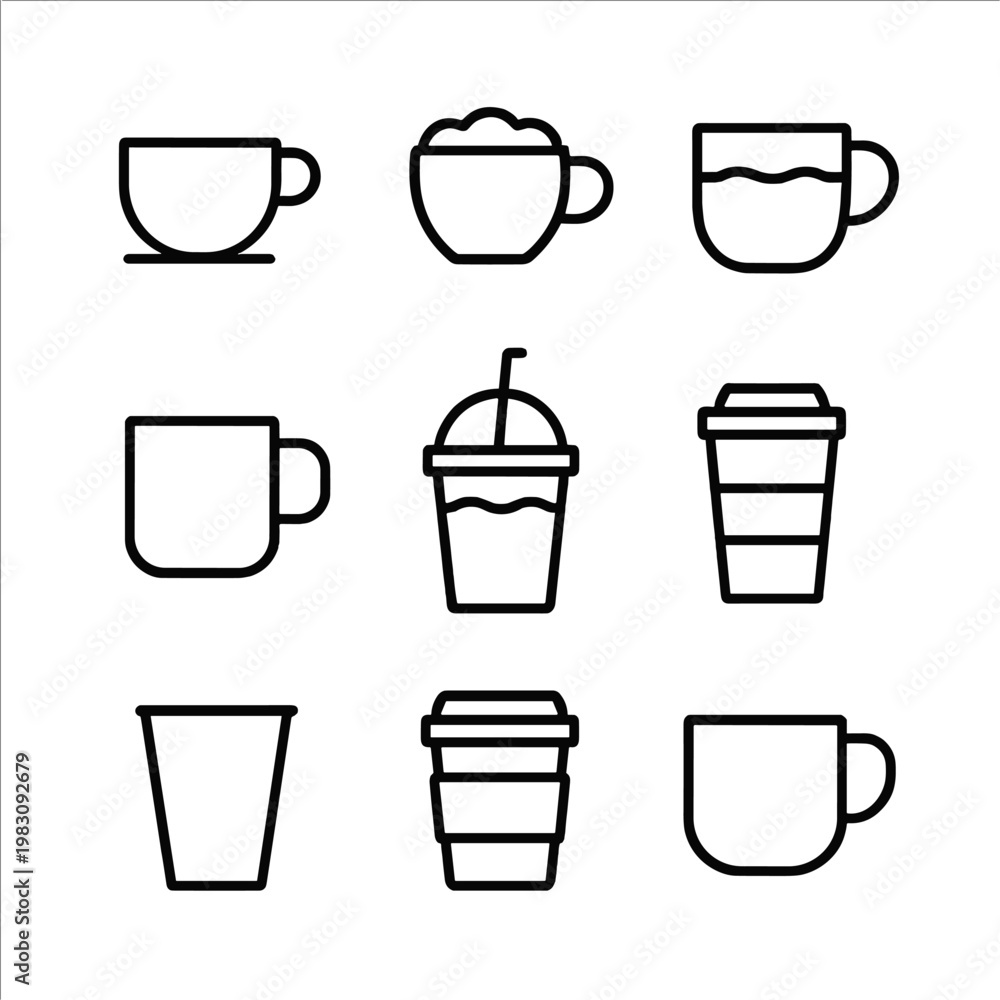 Obraz premium Minimalist coffee mug icons set on gray background