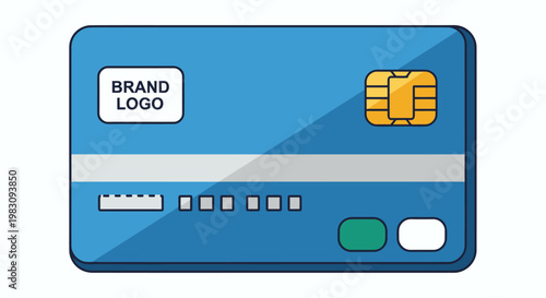 Blue Credit Card with Chip and Security features for Digital Payments Concept.