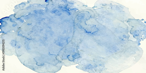 Abstract winter texture of frozen blue ice and watercolor patterns against a white snowy background with cold frost and soft nature cloudscape